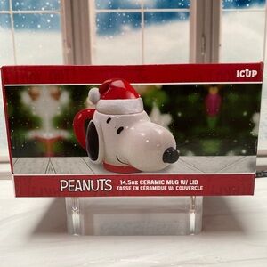 New Peanuts Snoopy Santa Ceramic Mug w/ Lid ICUP 14.5oz IOB | Gift